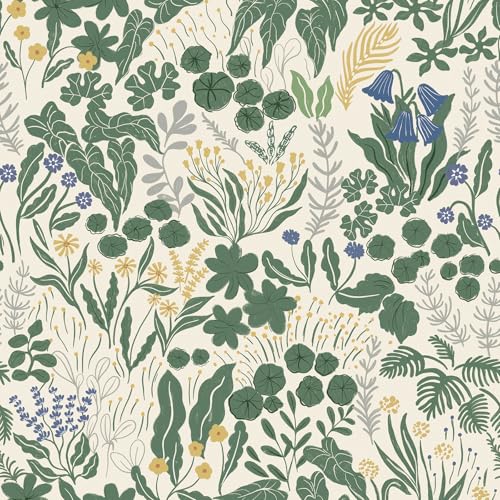 CiCiwind Selbstklebende Tapete Blumen Grün Tapete 44CM×5M Gelb Blumen Tapete Vintage Klebefolie Vinyl Wasserdicht Möbelfolie Selbstklebend Blätter und Blumen Wand Möbel Dekorative Folie von CiCiwind