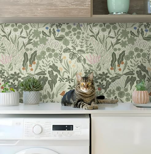 CiCiwind Selbstklebende Tapete Blumen 44×300CM Hellgrün Tapete Blätter und Blumen Klebefolie Wasserdicht Vinyl Möbelfolie Wandverkleidung Selbstklebend Abnehmbar Verdicken Klebetapete für Wand Möbel von CiCiwind