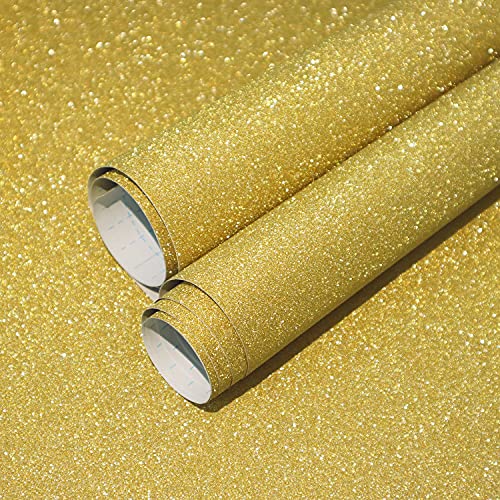 CiCiwind Selbstklebende Tapete Gold Glitzer Tapete 44×500CM Möbelfolie Selbstklebend Wandverkleidung Selbstklebend Wohnzimmer Schlafzimmer Wand Schränke Tisch Vinyl Klebefolie von CiCiwind
