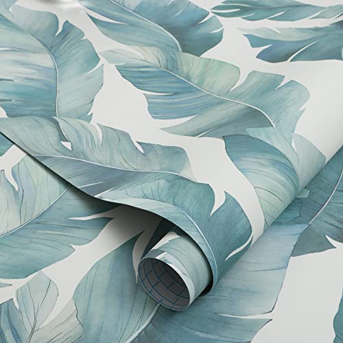 CiCiwind Selbstklebende Tapete Grün Tropical Blätter Wallpaper 39×300cm Blau Grün Möbelfolie Selbstklebend Wasserdicht Vinyl Klebefolie Wohnzimmer Schlafzimmer Badezimmer Dekorative Wandverkleidung von CiCiwind