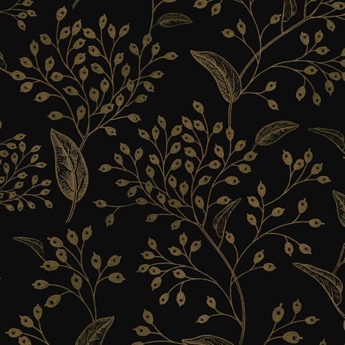 CiCiwind Selbstklebende Tapete Schwarz Gold Wallpaper Blatt Abnehmbar Vinyl Möbelfolie Selbstklebend 44×500cm Wandverkleidung Selbstklebend für Wohnzimmer Schlafzimmer Wand Schränke Dekor von CiCiwind