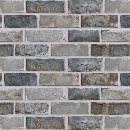 CiCiwind Selbstklebende Tapete Steinoptik Tapete 44CM(W)×10M(L) 3D Grau Ziegelstein Tapeten Selbstklebend Wasserdicht Möbelfolie Selbstklebende Vinyl Klebefolie für Wohnzimmer Schlafzimmer Küche von CiCiwind