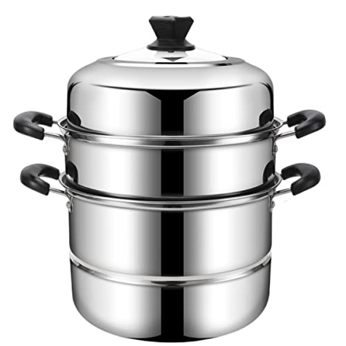 Edelstahl-Dampftopf Kochtopf Dampfkocher stapelbarem Pfanneneinsatz 11,8-Zoll-Dampftopf zum Kochen Dampftopf mit Deckel 2-stufiger Mehrzweck-Dampftopf aus Edelstahl mit Griff für Gemüse, Knödel,Sauce von CiCixixi