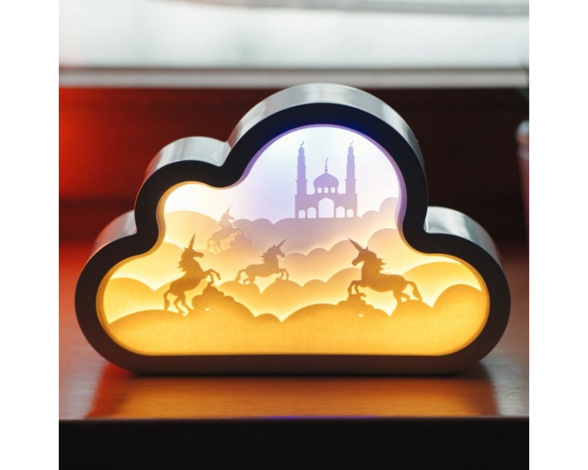 CiM LED Lichtbox 3D Papercut CLOUD - Fantasy, LED fest integriert, Warmweiß, 20x4x13cm, Shadowbox, Wohnaccessoire, Nachtlicht, kabellose Dekoration von CiM