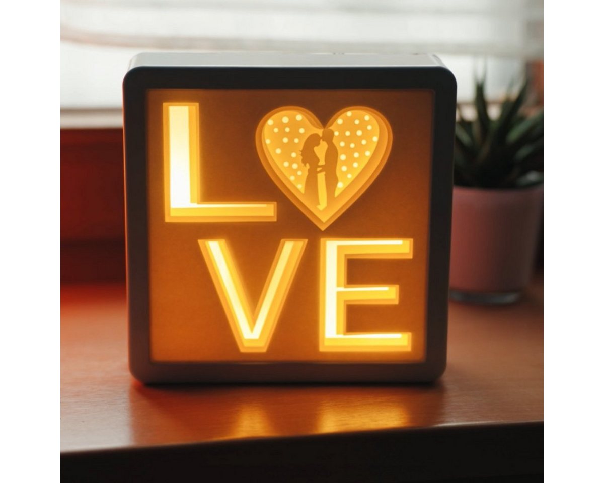 CiM LED Lichtbox 3D Papercut SQUARE - Love, LED fest integriert, Warmweiß, 16x5x16cm, Shadowbox, Wohnaccessoire, Nachtlicht, kabellose Dekoration von CiM