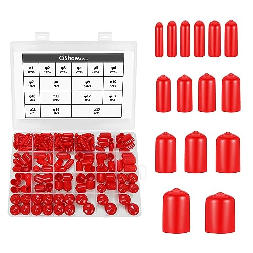 238 Stück Gummi-Schraubgewinde-Schutz, weiche PVC-Endkappen, Vinyl, flexible runde Schlauchschraubenabdeckung, Kunststoff-Mutter-Endkappen-Abdeckung zum Schutz von Rohrendkabeln (Innendurchmesser 1–15 von CiShow