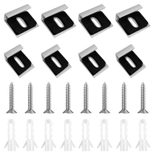 8 Stück Ungerahmte Spiegelhalterungen, 304 Edelstahl Federbelastete Spiegelaufhängungen Clips Set mit Dübel und Schrauben, Spiegel Halterung, Wand spiegelaufhängungen für Glas, Schweren Spiegel von CiShow