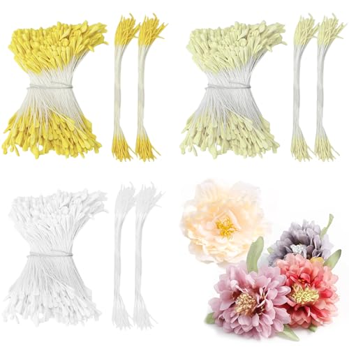 CiShow 1200 STK Blumen Staubblätter, 2.5+1mm Malzförmige Künstliche Staubblatt, Doppelköpfe Perle Blume Staubblatt, Matte Simulierten Stamens, Mini Künstliche Doppelköpfe Perle Blume für DIY Handwerk von CiShow