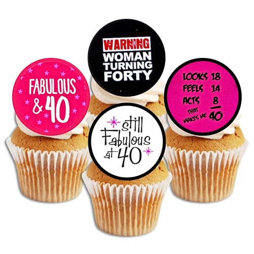 Essbare Cupcake-Topper zum 40. Geburtstag, vorgeschnitten, 40 Stück und fabelhafte Oblaten-Kuchendekorationen, 61 x 3,8 cm, 4 cm Scheiben von Cian's Cupcake Toppers Ltd