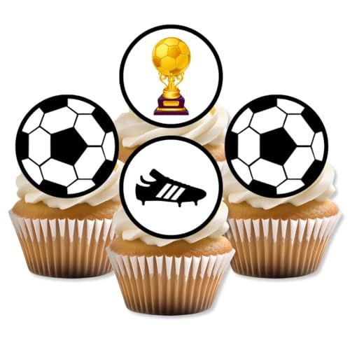 48 Football #2, Fußball, Essbare PREMIUM Dicke GEZUCKERTE Vanille, Reispapier Mini Cupcake Toppers, Cake Pops, Cookies für Wafer von Cian's Cupcake Toppers Ltd