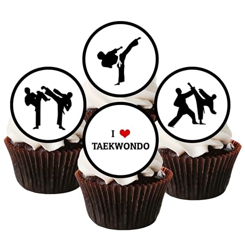 Essbare Taekwondo-Cupcake-Topper, Mini-Kampfsport-Kuchendekorationen, Karate-Geschenke, Jiu-Jitsu, Ninja-Party-Topper, Judo-Geschenk, Karate-Kinder, 122 x 3 cm, ungeschnitten von Cian's Cupcake Toppers Ltd