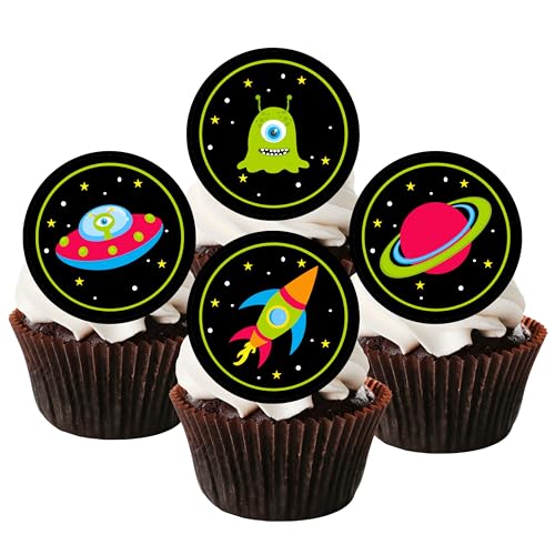 Essbare Cupcake-Topper mit Weltraum-Motiv, 24 Stück von Cian's Cupcake Toppers Ltd