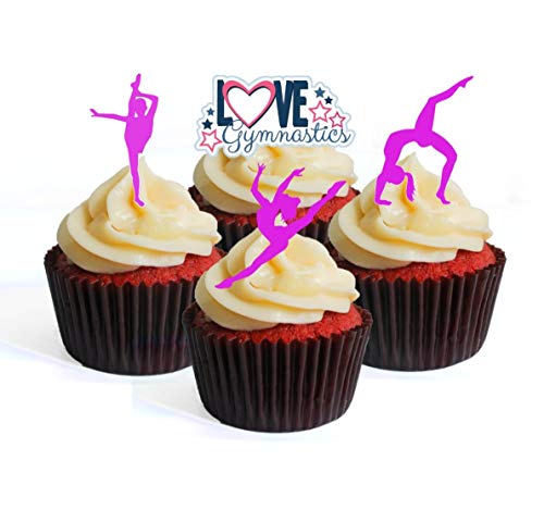 Purple Lila Gymnastics Gymnastik Silhouette Edible Cupcake Toppers - Stand Up Wafer Cake Decorations (Packung mit 12) von Cian's Cupcake Toppers Ltd