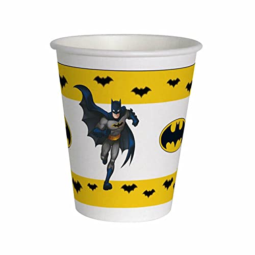 Ciao - Kompostierbare FSC Papierbecher Batman (200 ml), 12 Stück, gelb, grau, weiß, Einheit (1 Stück), 20222 von Ciao