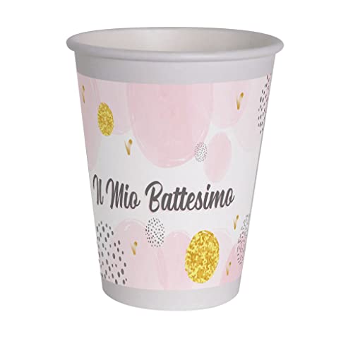 Ciao - Kompostierbare Papierbecher für Taufe (250 ml), 8 Stück, rosa, 34784 von Ciao