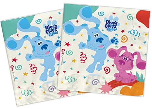 Ciao - Kompostierbare Papierservietten Blue's Clues (33 x 33 cm, Doppeltuch), 20 Stück, Blau, Rosa, Weiß, 24068 von Ciao