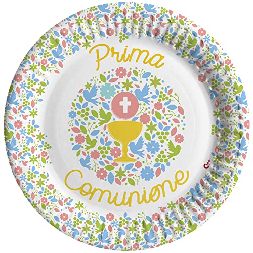 Ciao - Kompostierbare Pappteller für Erstkommunion (Ø18 cm), 8 Stück 16-21 cm, mehrfarbig, 34772 von Ciao