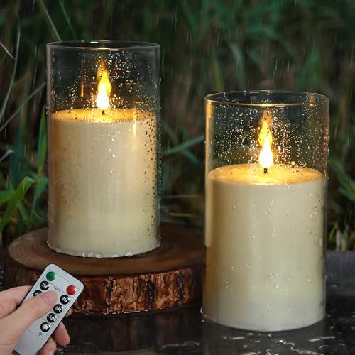 Cibnew 2er Wasserdicht Batteriebetrieben Flammenlose LED Kerzen im Acryl mit Fernbedienung und Timer Elektrische Kerzen mit Realistische Flamme (10cm x17,5cm) von Cibnew