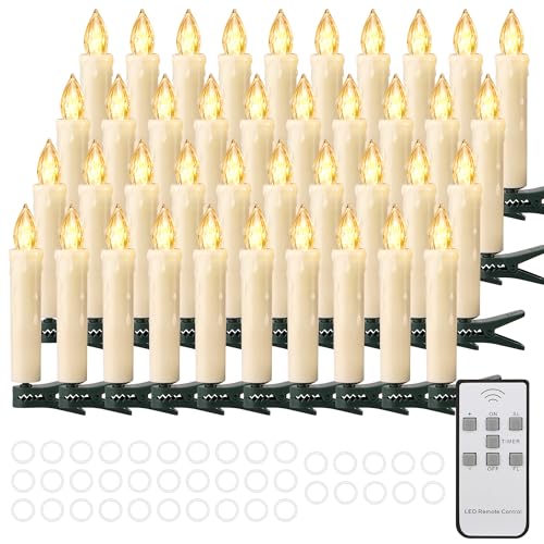 Cibnew Weihnachtskerzen Christbaumkerzen Kabellose Weihnachten LED Kerzen mit Fernbedienung,Timer-Funktion für Weihnachtsbaum Hochzeit,Geburtstags,Party (40er Beige) von Cibnew