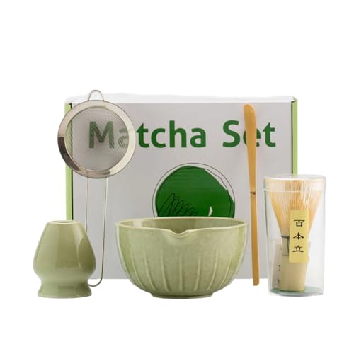 5-teiliges Matcha-Teeset, Matcha-Set mit Schneebesen, Schneebesenhalter, Keramik-Matcha-Schüssel, Schaufel, Edelstahlsieb für die Herstellung von Usucha Koicha und Matcha Latte, Saphir von Cicano