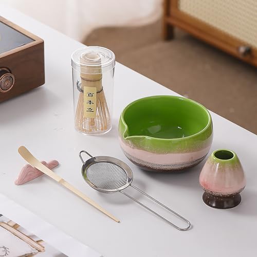 5-teiliges Matcha-Teeset, Matcha-Set mit Schneebesen, Schneebesenhalter, Keramik-Matcha-Schüssel, Schaufel, Edelstahlsieb für die Herstellung von Usucha Koicha und Matcha Latte, Saphir von Cicano