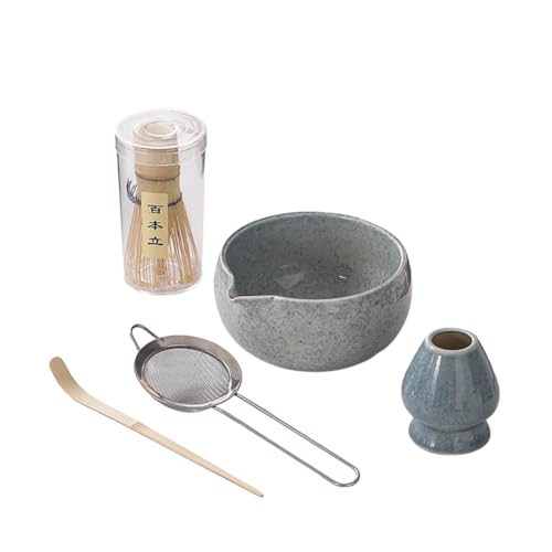 5-teiliges Matcha-Teeset, Matcha-Set mit Schneebesen, Schneebesenhalter, Keramik-Matcha-Schüssel, Schaufel, Edelstahlsieb für die Herstellung von Usucha Koicha und Matcha Latte, Saphir von Cicano
