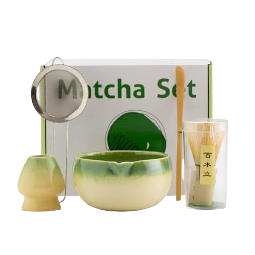 5-teiliges Matcha-Teeset, Matcha-Set mit Schneebesen, Schneebesenhalter, Keramik-Matcha-Schüssel, Schaufel, Edelstahlsieb für die Herstellung von Usucha Koicha und Matcha Latte, Saphir von Cicano