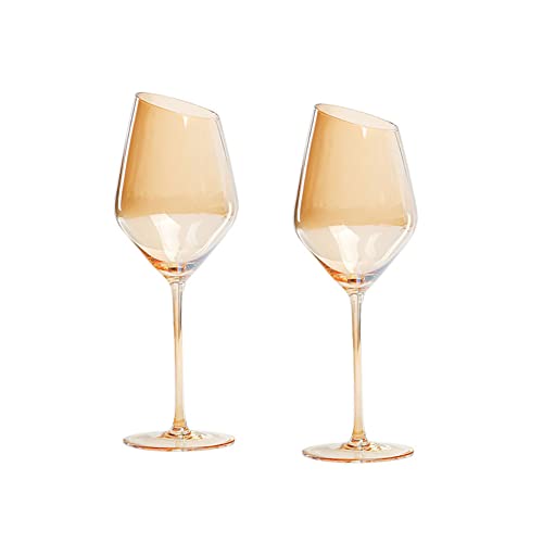 Cicano Set mit 2 Kristall-Weingläsern, schräg, bleifrei, Stielglas, langer Griff, für Champagner, Zuhause, Bar, Party, Champ 001 von Cicano