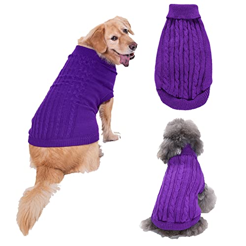 Cicano Hundepullover, Winterpullover, warm, klassischer Rollkragen-Strickjacke, Mantel mit Kapuze für Welpen, Hunde, Katzen, Haustiere, lila, Größe L von Cicano