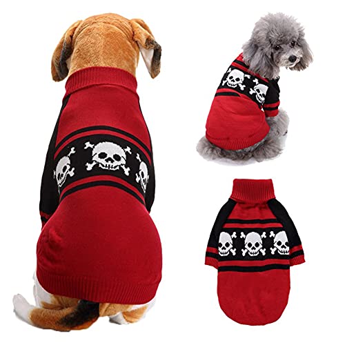 Cicano Hundepullover mit Totenkopf-Motiv, Kürbismuster, für Katzen, Kätzchen, Welpen, Hunde, Größe S, Rot von Cicano