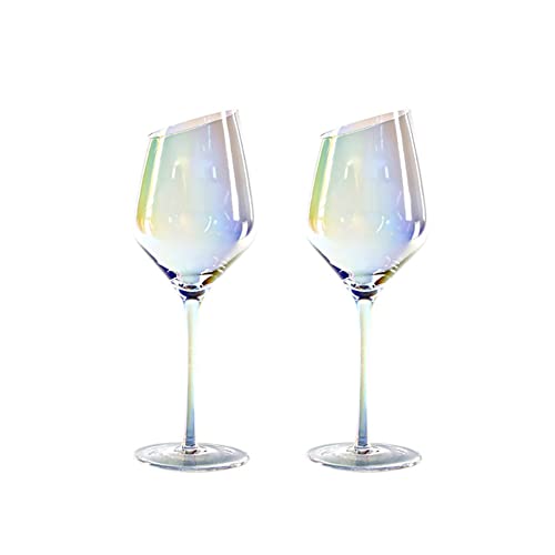 Cicano Set mit 2 Kristall-Weingläsern, schräg, bleifrei, Stielglas, langer Griff, für Champagner, Zuhause, Bar, Party, Farbe 001 von Cicano