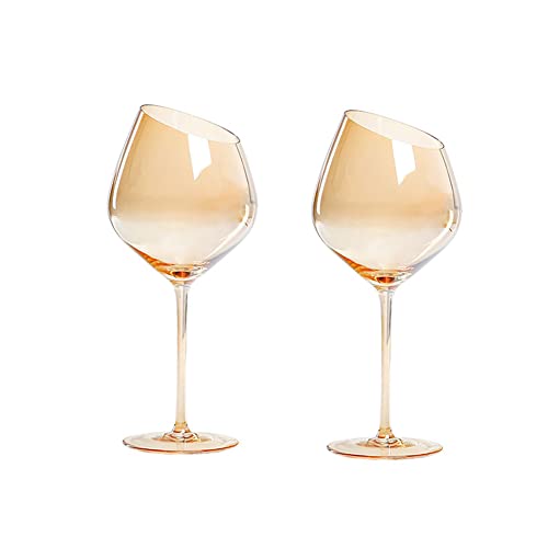 Cicano Set mit 2 Kristall-Weingläsern, schräg, bleifrei, Stielglas, langer Griff, für Champagner, Zuhause, Bar, Party, Champ 014 von Cicano