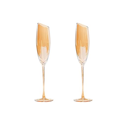 Cicano Set mit 2 Kristall-Weingläsern, abgeschrägter Kelch, bleifreies Stielglas, langer Griff, für Champagner, Zuhause, Bar, Party, Champ, 025 von Cicano