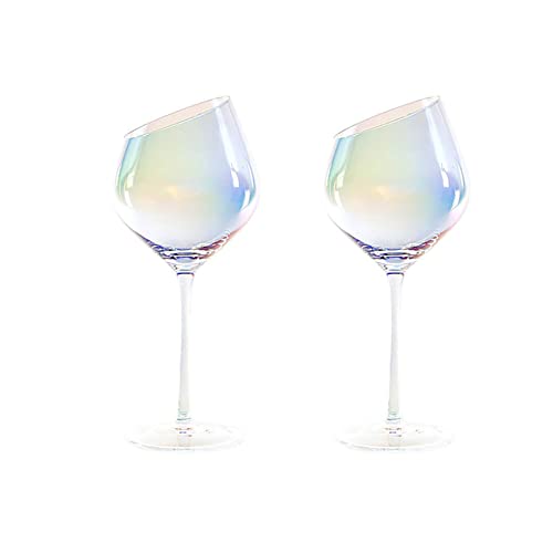 Cicano Set mit 2 Kristall-Weingläsern, abgeschrägter Kelch, bleifreies Stielglas, langer Griff, für Champagner, Zuhause, Bar, Party, Farbe 014 von Cicano