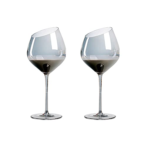 Cicano Set mit 2 Kristall-Weingläsern, abgeschrägter Kelch, bleifreies Stielglas, langer Griff, für Champagner, Zuhause, Bar, Party, Grau 014 von Cicano