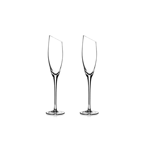 Cicano Set mit 2 Kristall-Weingläsern, abgeschrägter Kelch, bleifreies Stielglas, langer Griff, für Champagner, Zuhause, Bar, Party, klar 025 von Cicano