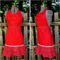 Vintage Full Bib Stiff Baumwollschürze/Urlaub Rot Polka Dot Print Von Sandra Lee Farmcore von CicelysCloset