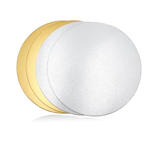 CiciIng Cake Board Tortenunterlage I 4 Stück 2mm Ø 20cm Silber&Gold Cakeboard Rund I Wiederverwendbar Tortenplatte Pappe für Transport Kuchen und Torten von CiciIng