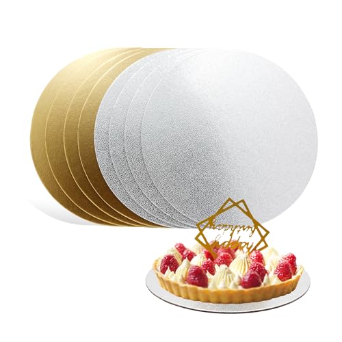 CiciIng Cake Board Tortenunterlage I 8 Stück 2mm Ø 20cm Silber&Gold Cakeboard Rund I Wiederverwendbar Tortenplatte Pappe für Transport Kuchen und Torten von CiciIng