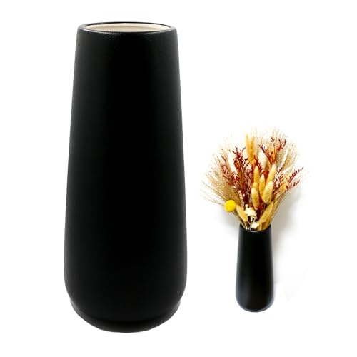 Keramik Vase Schwarz 28cm Hoch Gefrostete Oberfläche, Blumenvasen Modern für Tischdeko Innenbereich, Deko Vasen für Pampasgras, Boho Vase für Frische Blumen Trockenblumen von CiciIng