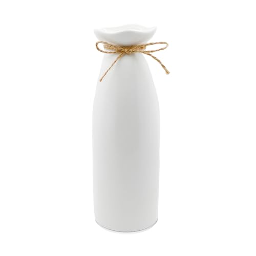 Kleine Keramik Vase Weiß, 21cm Hoch Handgefertigte Blume Vase mit Juteschnur, Moderne Vasen Deko für Frische Blumen Trockenblumen, Boho Vase für Home Wohnzimmer Esstisch Büro Dekor von CiciIng