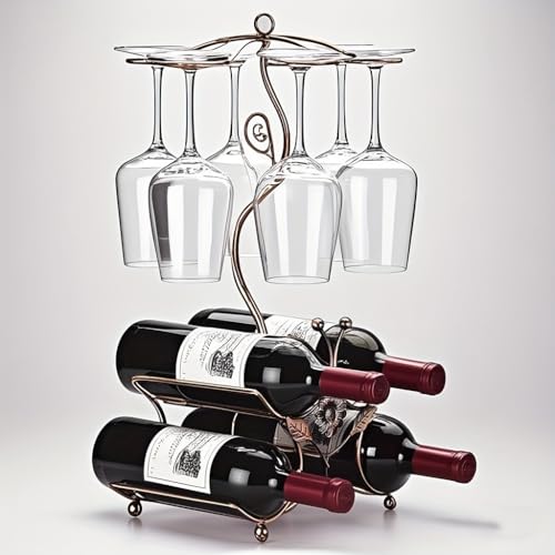 CicodonaGift Tisch-Weinhalter, Aufsatz-Weinregal mit Glashalter, für 4 Weinflaschen und 6 Gläser, perfekt für Heimdekoration und Küche, Aufbewahrungsregal, Bar, Weinkeller, Schrank von CicodonaGift