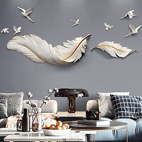 Feder Metall Wanddeko Wohnzimmer, Groß Moderne Einfache Wandskulpturen mit 7 Fliegende Vögel, DIY Aesthetic Room Decor für Zuhause Schlafzimmer Flur Wohnzimmer Badezi(Size:White+Small Feather 7 Birds) von Cieamratu