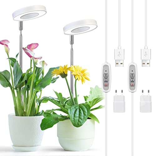 Cieex 2 Stück Pflanzenlampe Led Vollspektrum, Pflanzenlampe für Zimmerpflanzen, Pflanzenlicht, Pflanzenleuchte mit -Auto-Timer,USB Adapter 4 Helligkeits-Verstellbare Höhe von Cieex