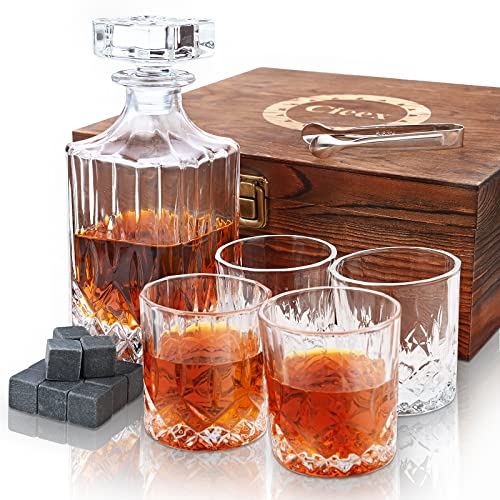 Cieex Whiskey Karaffe Set , 750ml Dekanter mit 4 x 220ml Whiskeygläser 12 Steine Schöne, Geschenk Box Vatertagsgeschenk für Männer Transparent von Cieex