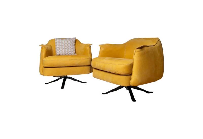 Cierre Cocktailsessel 2-er Set Sessel Boheme Leder Nabuk Giallo Gelb Gestell Schwarz von Cierre