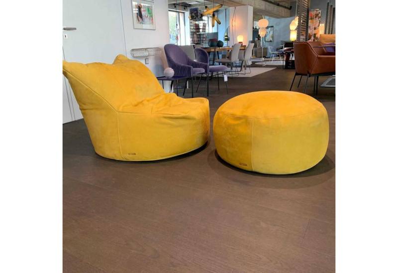 Cierre Relaxsessel Sessel Bubba Leder Nabuk 80 Giallo Gelb mit Hocker von Cierre