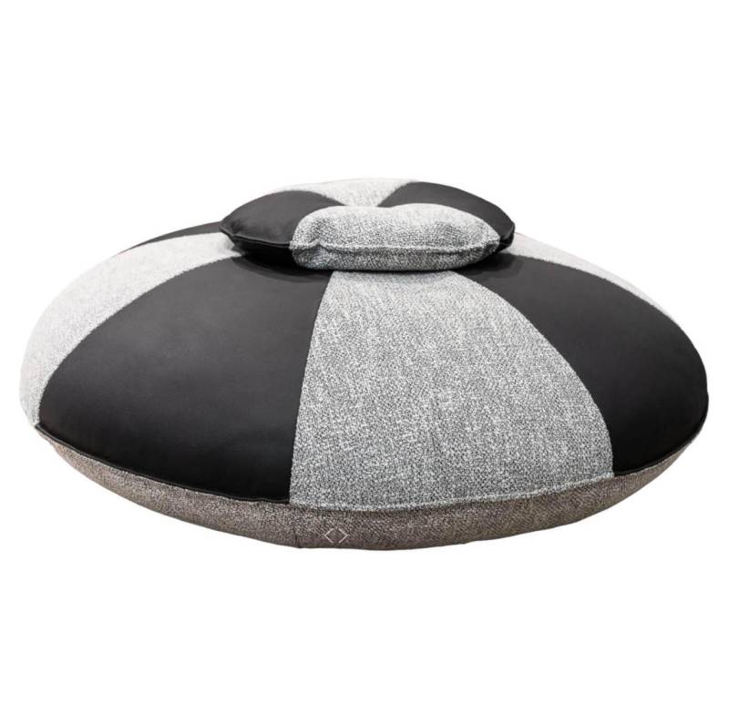 Cierre Sitzhocker Pouf Echinoidea in Leder Stoffkombination Grau Schwarz von Cierre