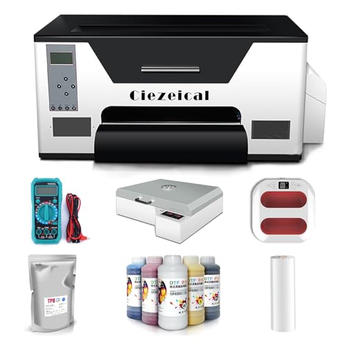 A3 XP600 DTF-Drucker, Kleiner Desktop-Drucker, CMYKW-Fünf-Farben-Tinte, mit weißer Tinte und automatischer Rührzyklusfunktion, geeignet für kleine Studios (XP600 Printer with Accessories C) von Ciezeical