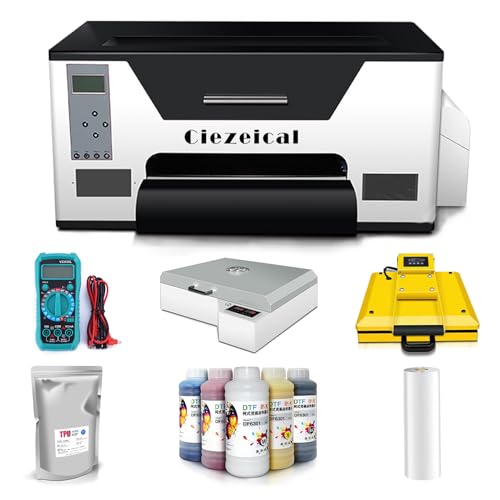 A3 XP600 DTF-Drucker, Kleiner Desktop-Drucker, CMYKW-Fünf-Farben-Tinte, mit weißer Tinte und automatischer Rührzyklusfunktion, geeignet für kleine Studios (XP600 Printer with Accessories D) von Ciezeical